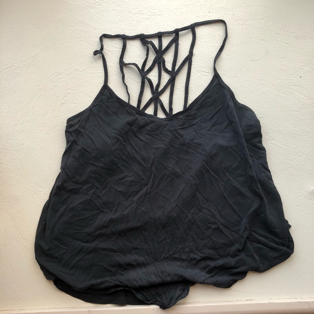 Charcoal Black Strappy Lattice Back Tank Top